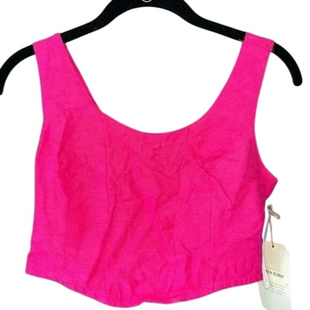 Hot Pink Smocked‎ Crop Top Tank Sleeveless Summer Festival Party Clubwear